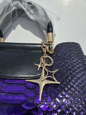Purple And Black Python-Texture Top-Handle Bag with Gold Charm